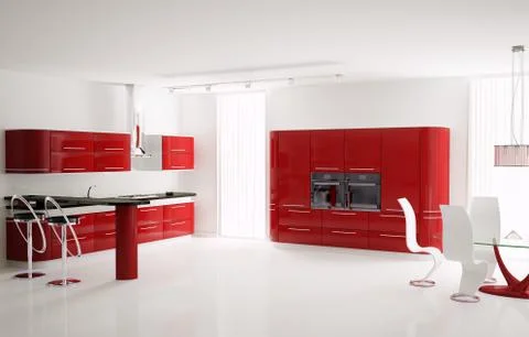 Kitchen interior 3d Stock Illustration