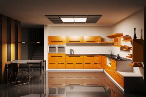 Kitchen interior 3d Stock Illustration