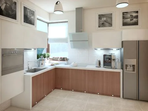 Kitchen interior. 3d illustration, render Stock Illustration