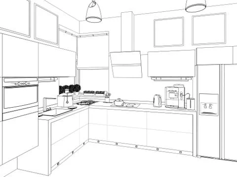 Kitchen interior. 3d illustration, render Stock Illustration