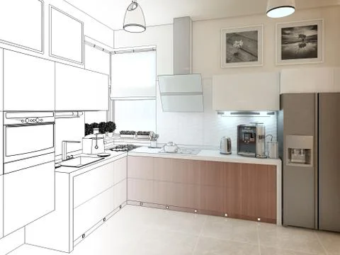 Kitchen interior. 3d illustration, render Stock Illustration