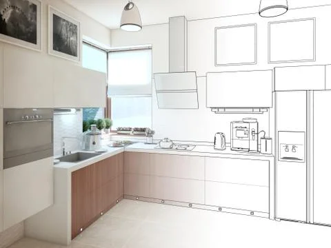 Kitchen interior. 3d illustration, render Stock Illustration