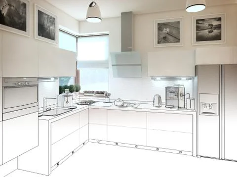 Kitchen interior. 3d illustration, render Illustrazione stock