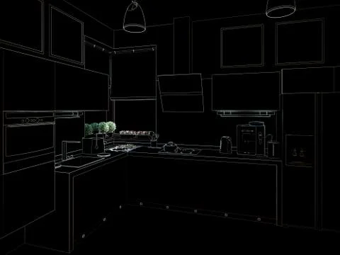 Kitchen interior. 3d illustration, render Illustrazione stock