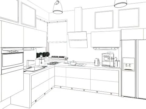 Kitchen interior. 3d illustration, render Stock Illustration