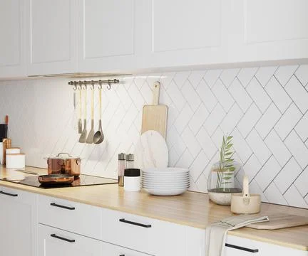 Kitchen interior, 3d rendering Illustrazione stock