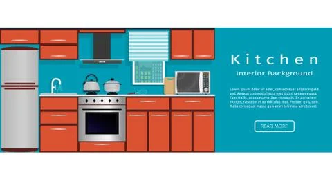 Kitchen interior banner for your web design. Housewife workplace organization Stock Illustration