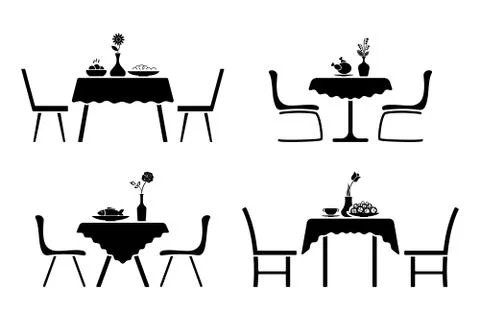 Kitchen interior black and white icon set Stock Illustration