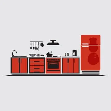 Kitchen interior concept, kitchen symbol vector illustration 库存插图