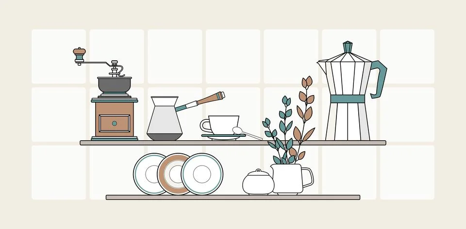 Kitchen interior concept vector isolated. Modern minimalist kitchen coffee Stock Illustration