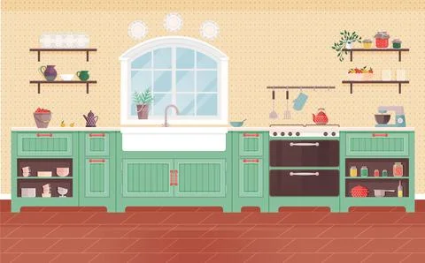 Kitchen interior. Decorate your dining room with cosy furniture for delightful Stock Illustration