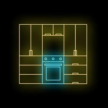 Kitchen interior design with glowing neon oven and cabinets Stock Illustration