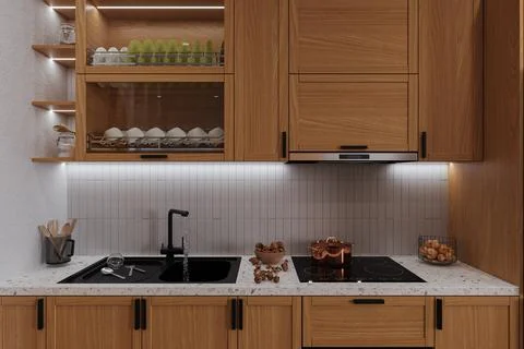 Kitchen interior design with modern electrical devices finds the comfortabl.. Stock Photos