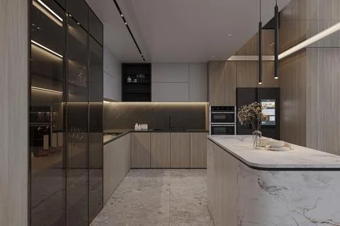 Kitchen interior design for a smart living decoration with full of furnitur.. Stock-Illustration