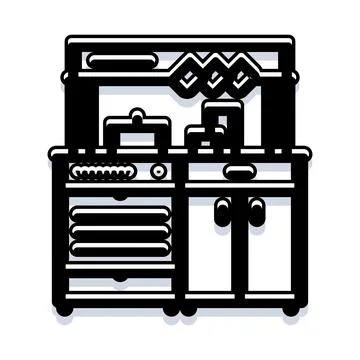 Kitchen interior design with stove and cabinets Stock Illustration