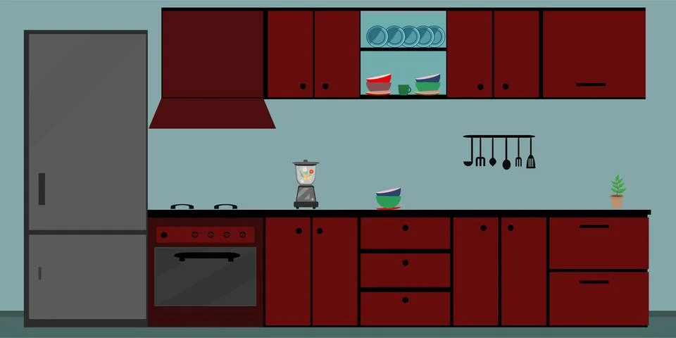 Kitchen interior dining flat illustration Stock Illustration