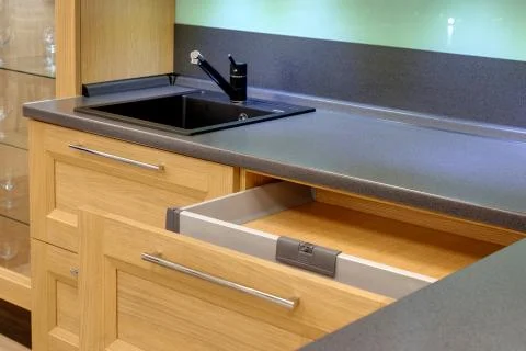 A kitchen interior with drawers Stock Photos