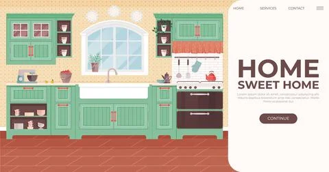 Kitchen interior. Equip your kitchen with comfy furniture and utensils for Stock Illustration