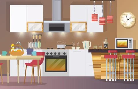 Kitchen Interior Flat イラスト素材