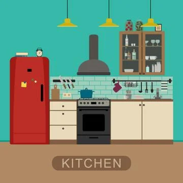 Kitchen interior in flat style. Stock Illustration