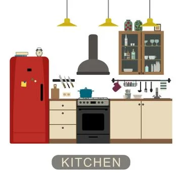 Kitchen interior in flat style. Stock Illustration