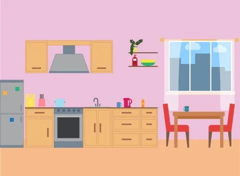 Kitchen interior in flat style. Stock Illustration