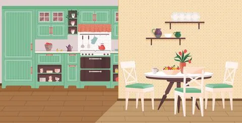 Kitchen interior. Homely decor in kitchen enhances dining experience for cosy Stock Illustration