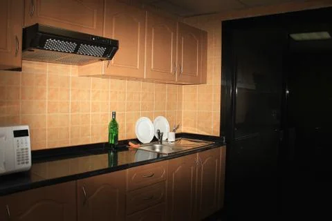Kitchen interior. Hotel room. Kitchen in the hotel room. Design of a kitchen Stock Photos