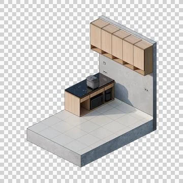 Kitchen Interior Isometric 3D Render Illustration 스톡 일러스트