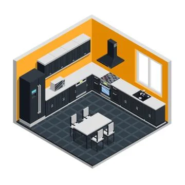 Kitchen Interior Isometric Concept Stock Illustration