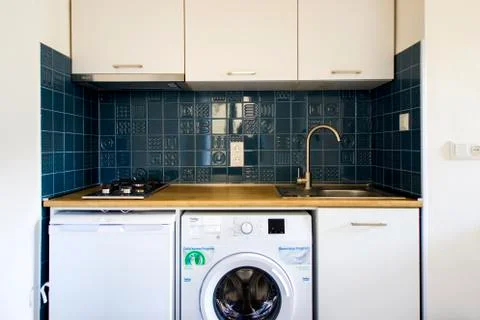 Kitchen interior, kitchenware and techniques Stock Photos