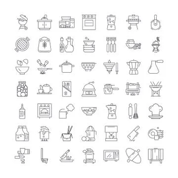 Kitchen interior linear icons, signs, symbols vector line illustration set 스톡 일러스트