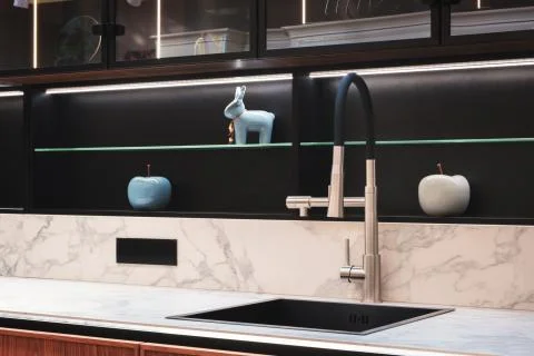 Kitchen interior, modern kitchen with a luxury mixer, breakfast concept, kitc Foto stock