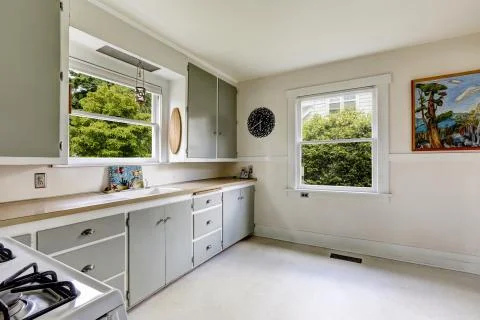 Kitchen interior in old house Stock Photos