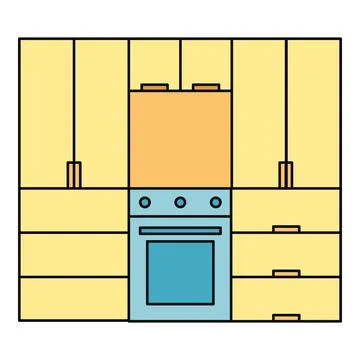 Kitchen interior with oven and yellow cabinets Stock Illustration