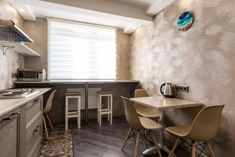 Kitchen interior in a small apartment Stock Photos