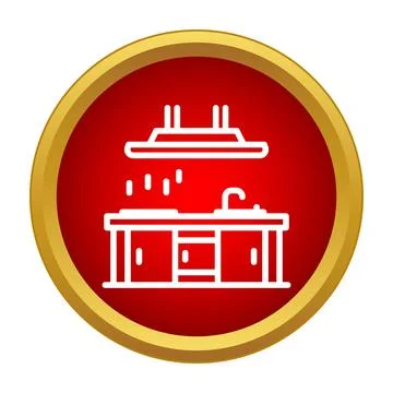 Kitchen interior with stove, sink and extractor hood outline icon Stock Illustration
