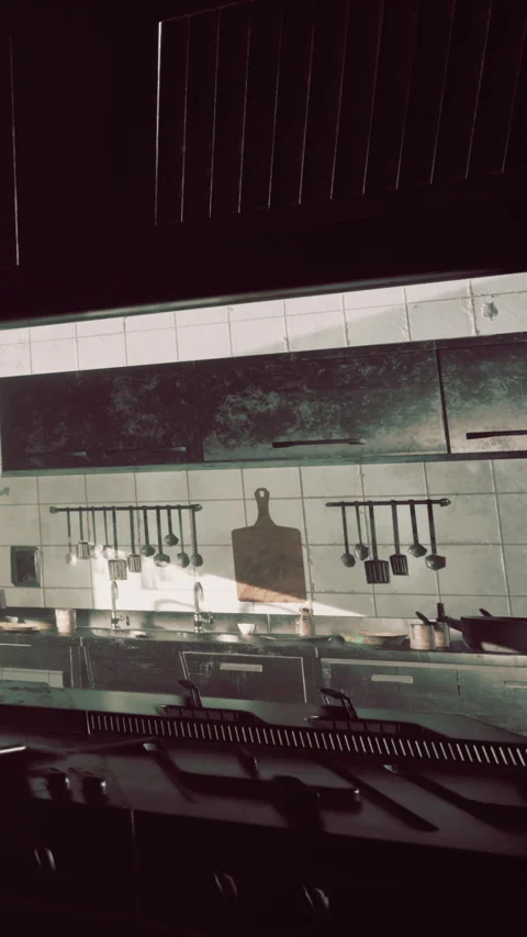 Kitchen interior with utensils and shadow during the day Stock Footage 337938322