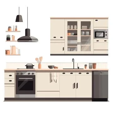 Kitchen interior. Vector illustration in flat style. Kitchen furniture. Stock Illustration