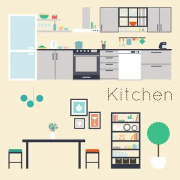 Kitchen interior vector illustration Stock Illustration
