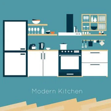 Kitchen interior vector illustration Stock Illustration