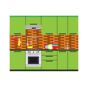  Kitchen interior vector room home illustration furniture flat apartment. ... Stock Photos