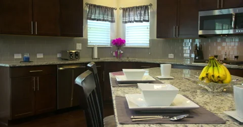 Kitchen Island Move Left Medium Shot Stock Footage 64816678