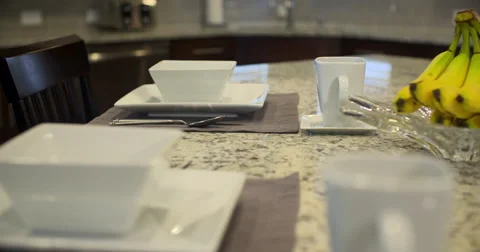 Kitchen Island Place Setting Move Left Close Up Stock Footage 64816686