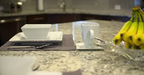 Kitchen Island Place Setting Move Away Close Up Stock Footage 64816704