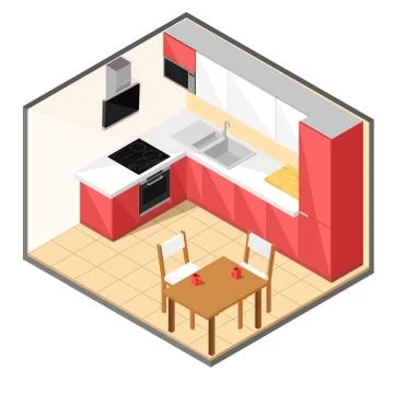 Kitchen in isometric style. Vector illustration. Stock Illustration