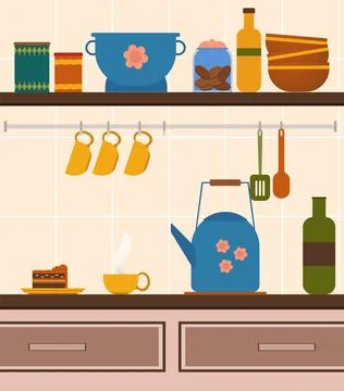 Kitchen items in the kitchen to one picture for interior and design Stock Illustration