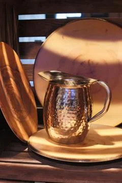 Kitchen jug kitchen tools metal tree cook shine dishes Stock Photos
