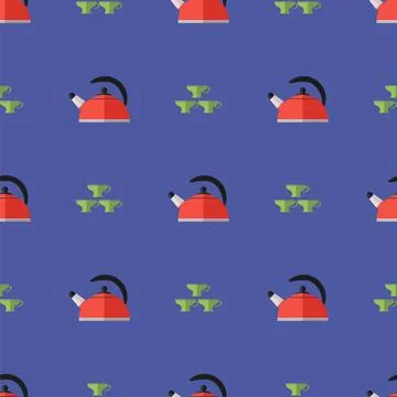 Kitchen Kettle Seamless Pattern Kitchen Kettle Seamless Pattern. Set of Gr... 스톡 사진