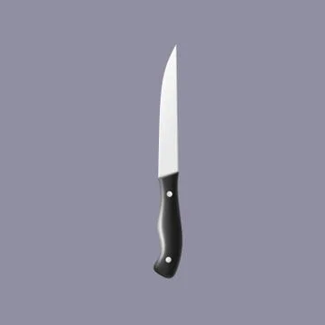 Kitchen knife with black handle template realistic vector illustration isolated. Illustration